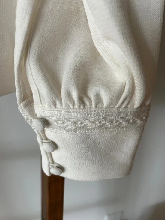 Sezane “Ella” Ecru V-Neck Button-Front Blouse - Picture 4 of 7